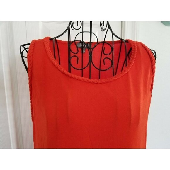 Neiman Marcus Tank Tunic Top Solid Orange Knit Self Fabric Braided Trim Women L - Picture 2 of 9